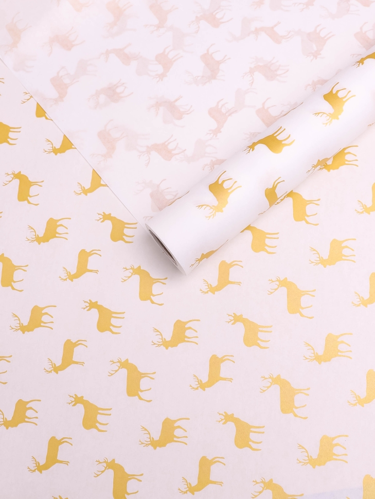 Бумага белая крафт 50г/м2, 70см x 10м, Северные олени, золото Бумага белая крафт 50г/м2, 70см x 10м, Северные олени, золото