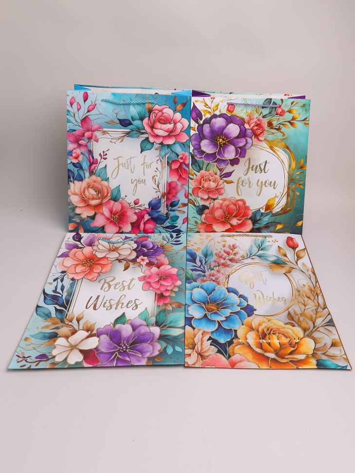 Сумочка подарочная 26х32x10см 530-140 цветы микс