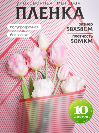 Пленка матовая 58смх58см 10 листов 50мкм Полоски красный с красным кантом 