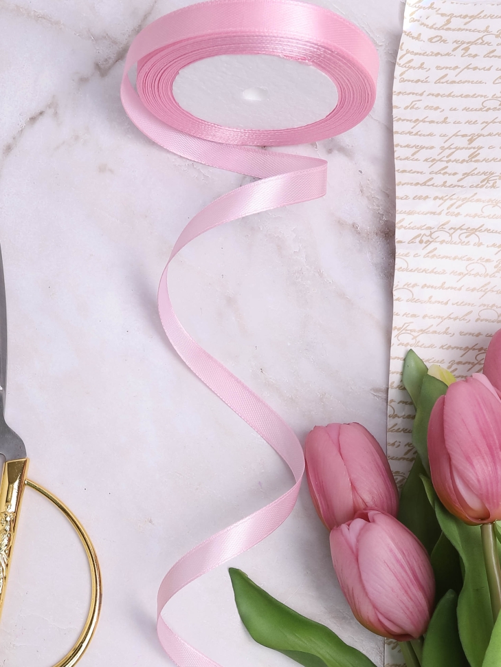 Лента атласная 10мм х 25ярд JD розовый светлый Лента атласная 10мм х 25ярд JD розовый светлый