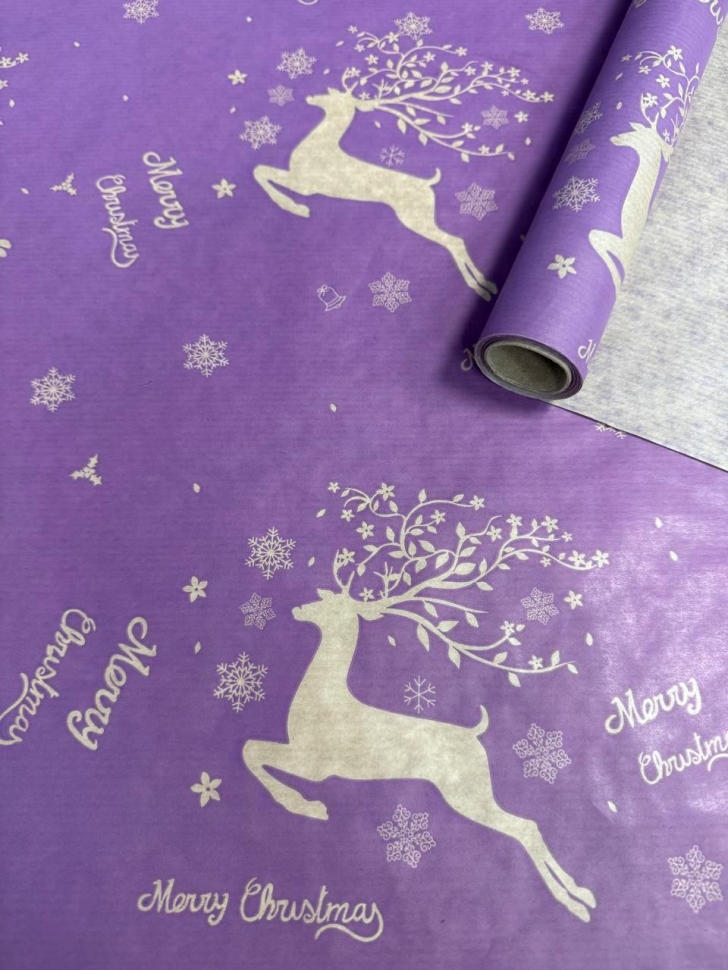 Бумага крафт 40г/м2, 70см x 10м, Олени сиреневый тёмный Бумага крафт 40г/м2, 70см x 10м, Олени сиреневый тёмный
