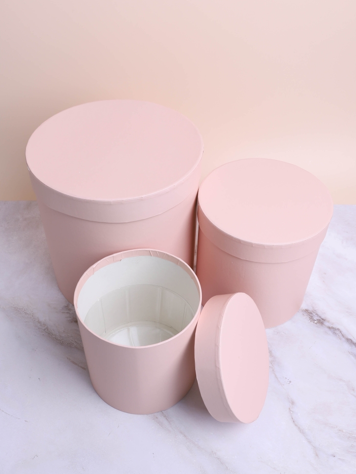 Коробка цилиндр набор из  3шт К d21хh21 - d14хh14см персиковый