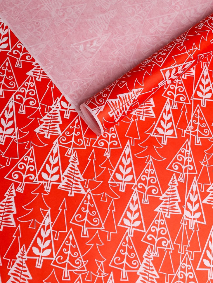 Бумага белая крафт 50г/м2, 70см x 10м, Елки, красный Бумага белая крафт 50г/м2, 70см x 10м, Елки, красный