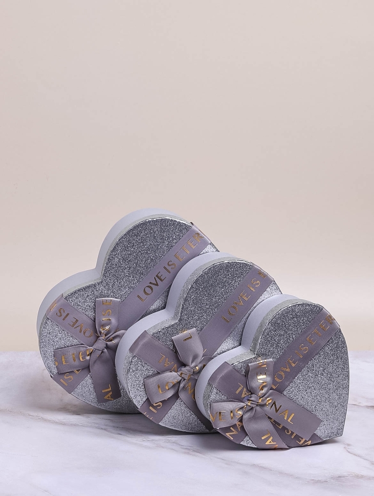 Коробка Сердце набор из 3шт 23,5х22х10,5см с бантом серебро Коробка Сердце набор из 3шт 23,5х22х10,5см с бантом серебро