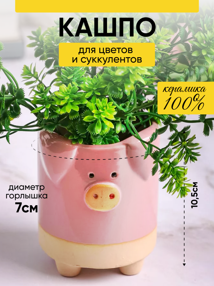 Кашпо керамика 8х10,5см D7827-2 поросенок