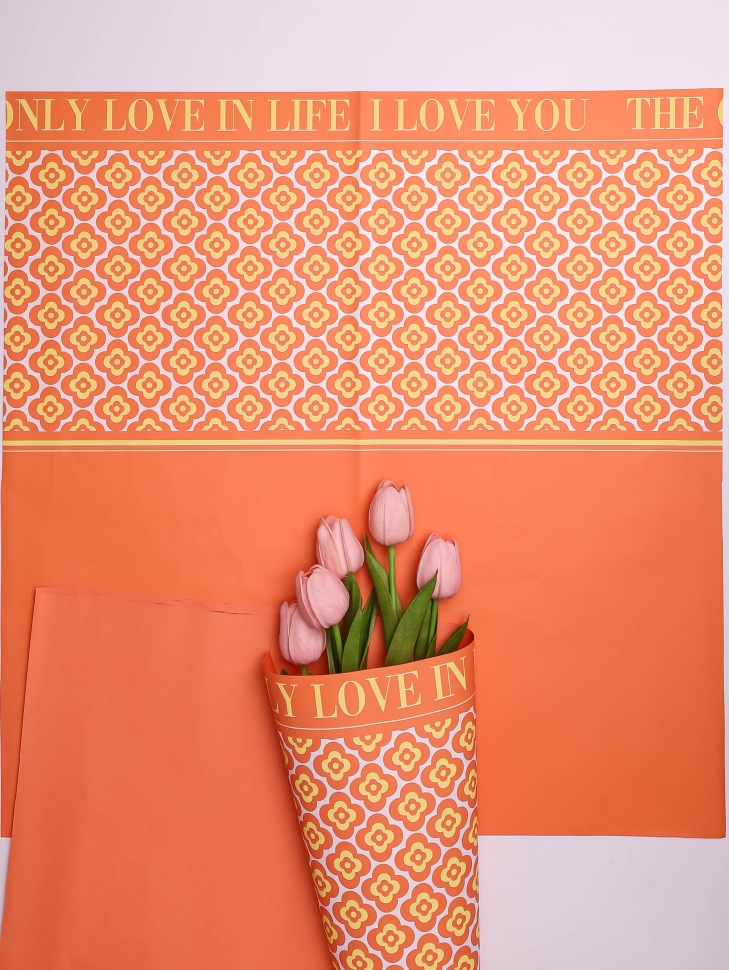 Пленка матовая 57смх57см 20 листов 60мкм Четырехлистник персиковый Пленка матовая 57смх57см 20 листов 60мкм Четырехлистник персиковый