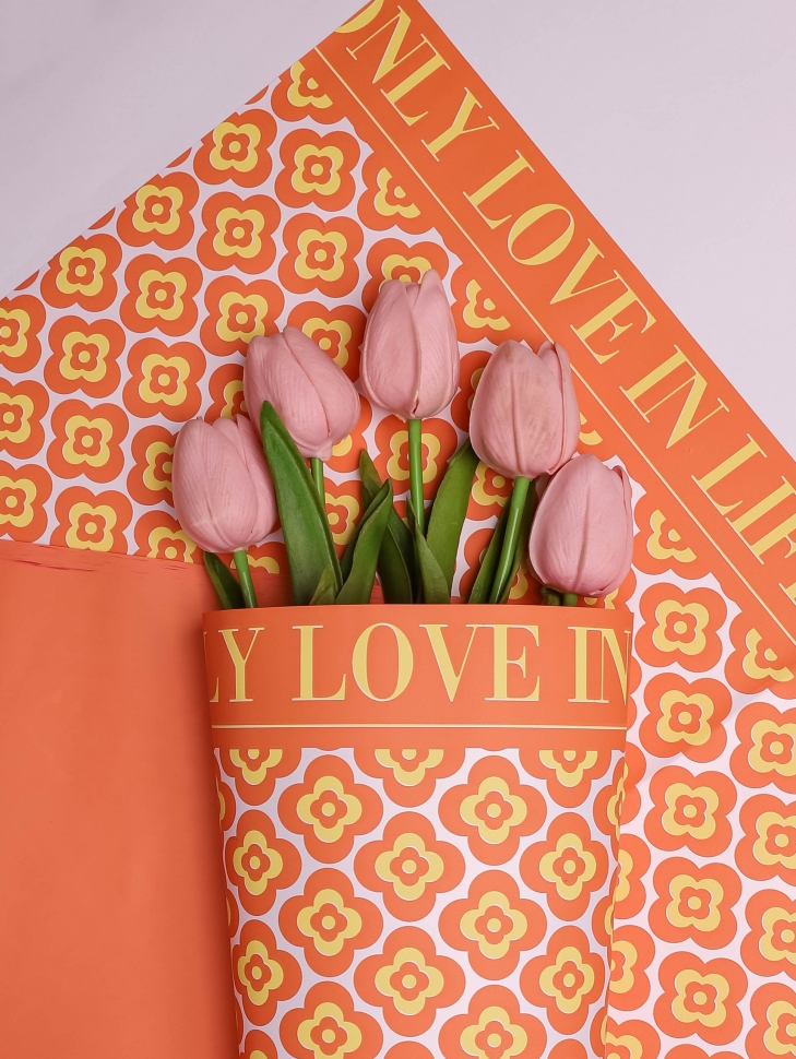 Пленка матовая 57смх57см 20 листов 60мкм Четырехлистник персиковый Пленка матовая 57смх57см 20 листов 60мкм Четырехлистник персиковый