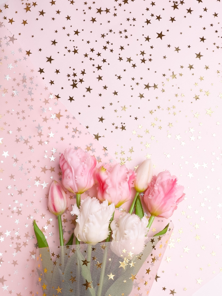 Сетка мелкая Звезды 48 х 5ярд розовый