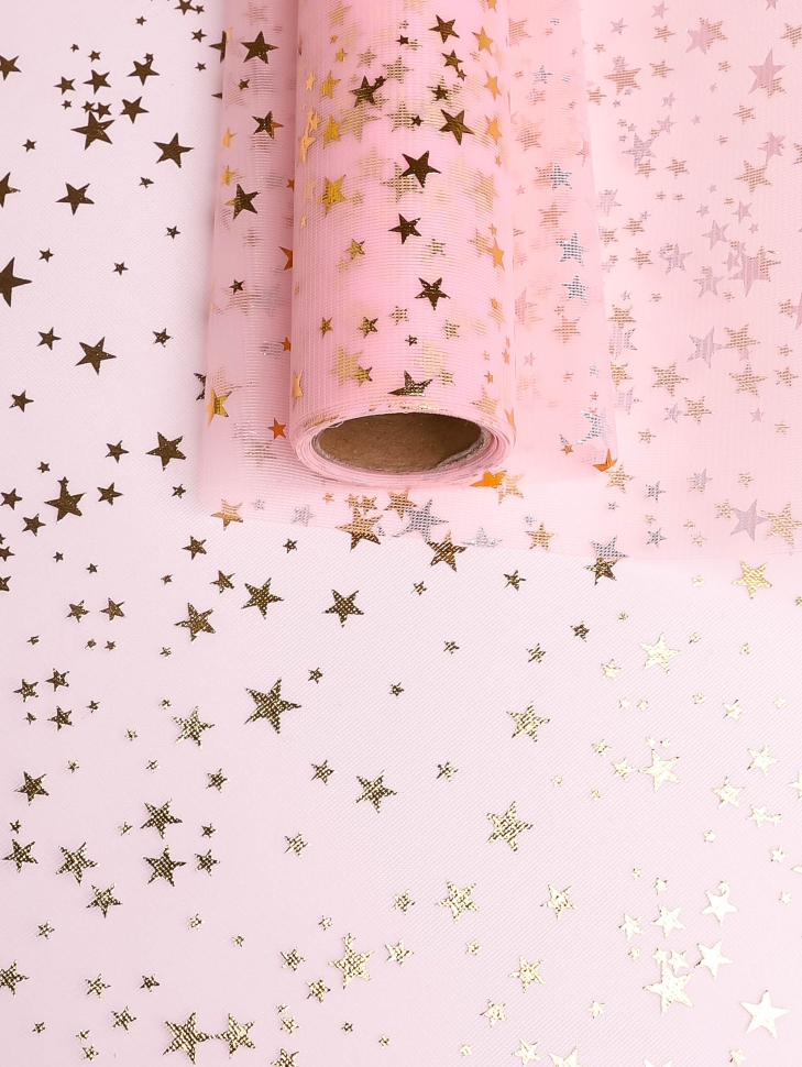 Сетка мелкая Звезды 48 х 5ярд розовый