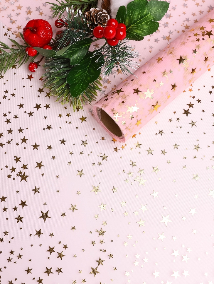Сетка мелкая Звезды 48 х 5ярд розовый