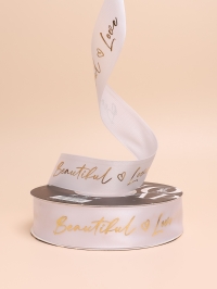 Лента атласная 25мм х 33ярд Beautiful Love белый