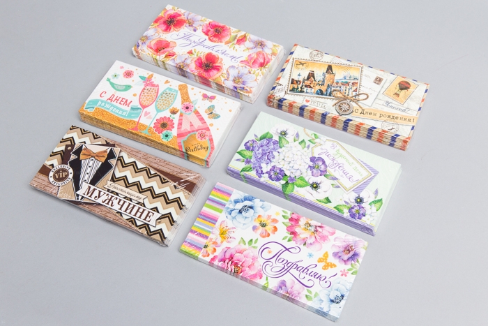 Конверт для денег 16,5x8см, 10шт микс Конверт для денег 16,5x8см, 10шт микс