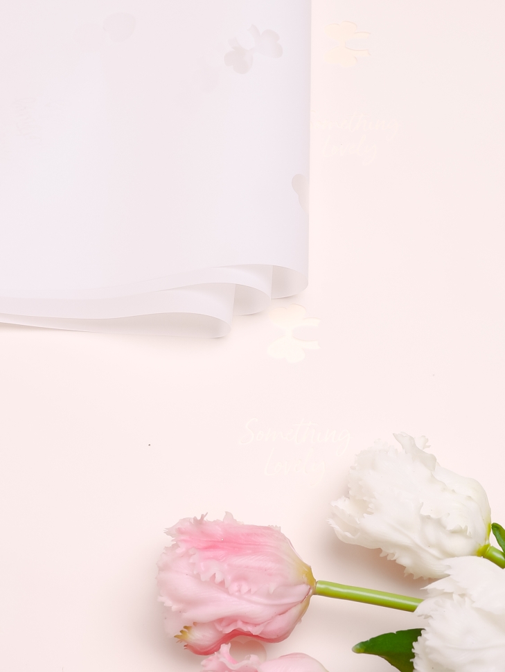 Пленка матовая 55смх55см 20 листов 50мкм бант, сердечки белый