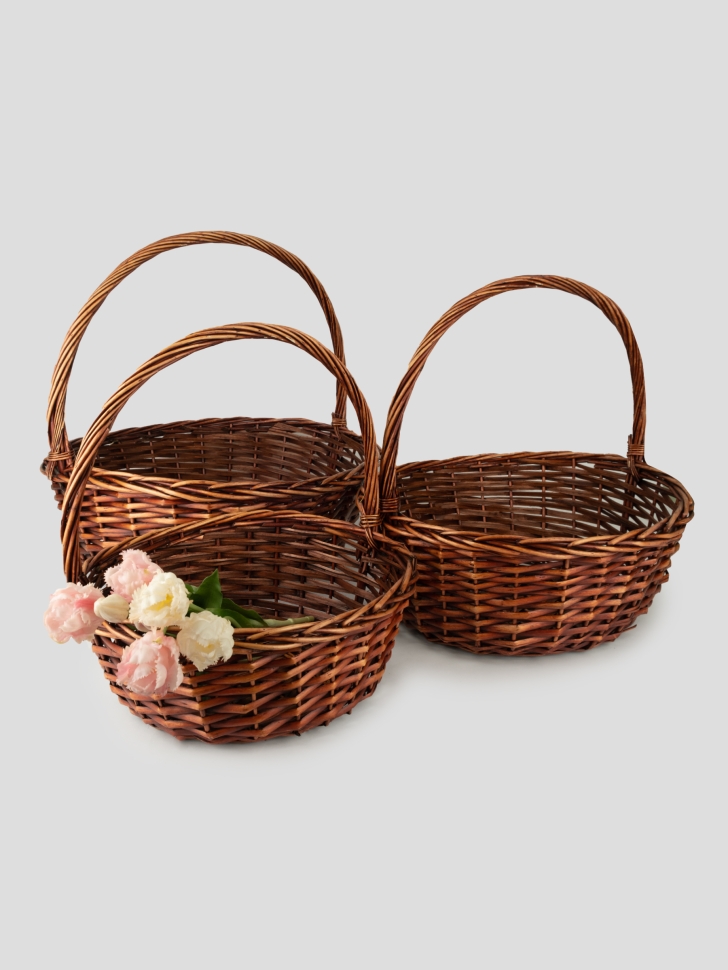 Корзина плетеная (ива) 3шт 60x52xH22/53см коричневый