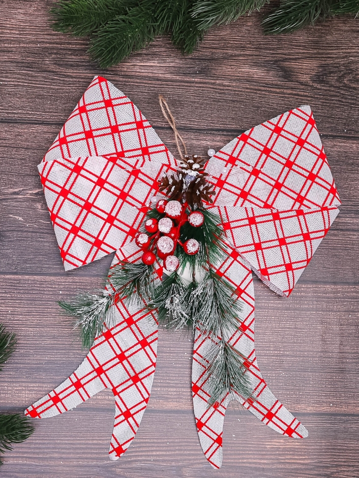 Бант НГ 30х35см шотландка розовый