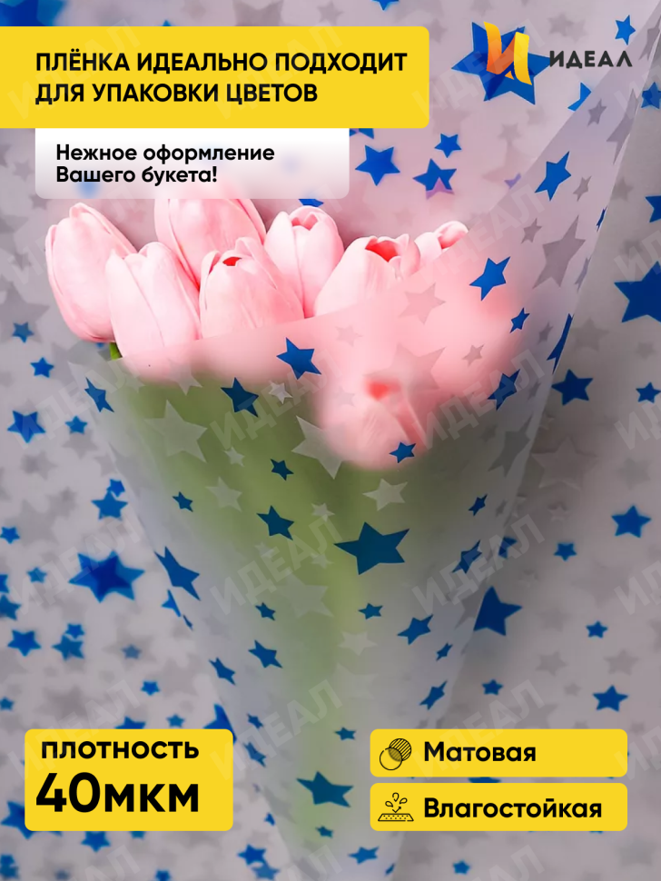 Пленка матовая Звезды 70см х 10м синий/серебро