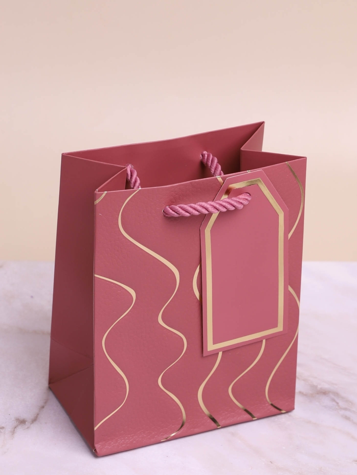 Сумочка подарочная 12х15x7см 5-29 волнистая линия розовый темный