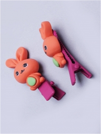 Заколка З-062 набор из 2-х шт 4x1,7см Зайчики оранжевый