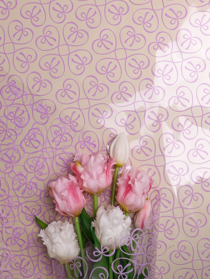 Пленка цветная 60см Бантики сиреневый светлый