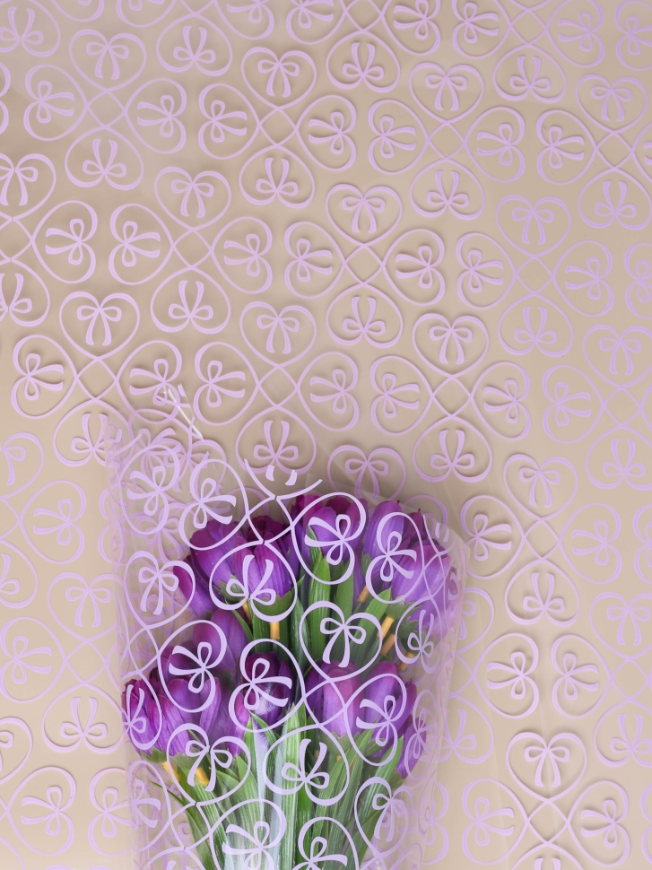 Пленка цветная 60см Бантики сиреневый светлый