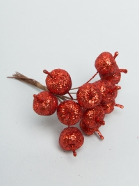 Яблоко на проволоке 12шт. 2,2х10,5см К с глитерром красный