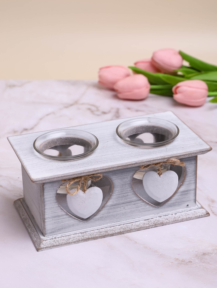 Подсвечник сердца на 2 свечи 18х8х10см  с подвеской