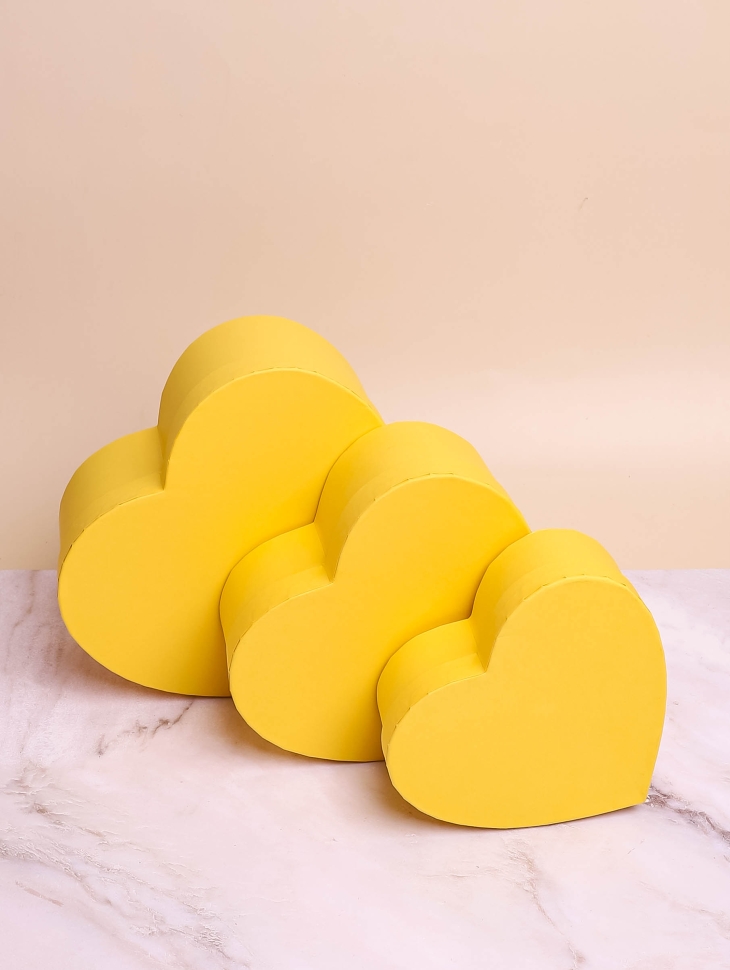 Коробка Сердце набор из 3шт 22х20х9см однотонный лимонный Коробка Сердце набор из 3шт 22х20х9см однотонный лимонный