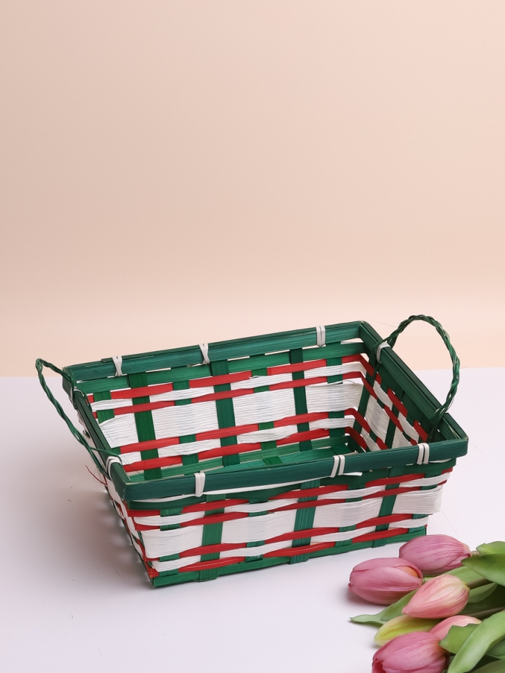 Кашпо плетеное бамбук Прямоугольник 25х20х10см с ручками зеленый Кашпо плетеное бамбук Прямоугольник 25х20х10см с ручками зеленый