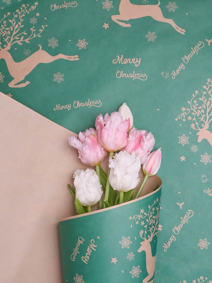 Бумага крафт 70г/м2, 70см x 10м, Олени бегущие, зеленый Бумага крафт 70г/м2, 70см x 10м, Олени бегущие, зеленый