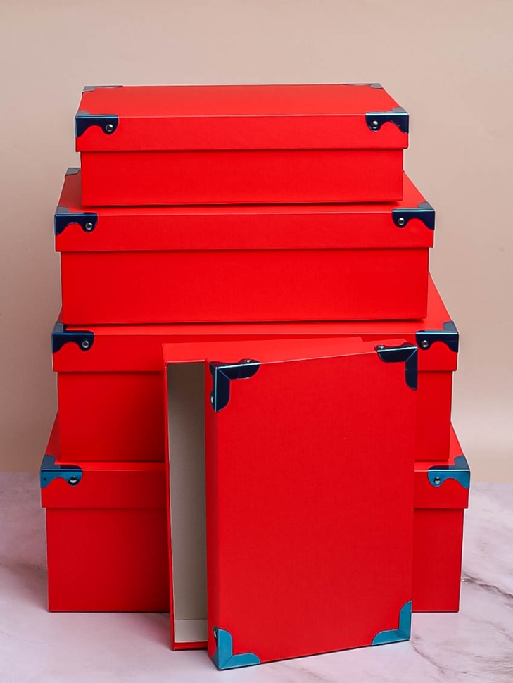 Коробка прямоугольник набор из  5шт 36,5х26,5х13,5см с уголками красный