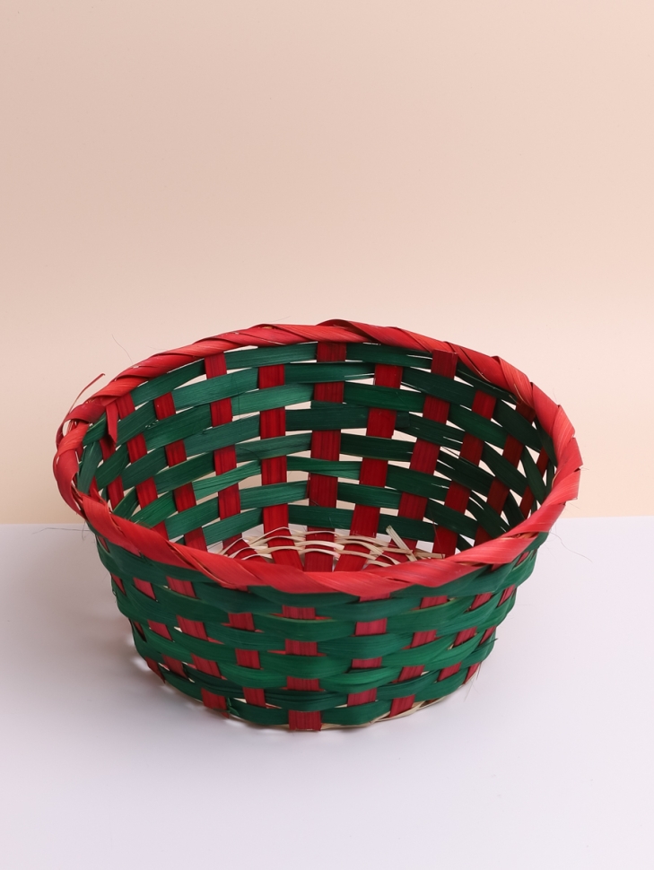 Кашпо плетеное бамбук круг 22х22х10см зеленый/красный Кашпо плетеное бамбук круг 22х22х10см зеленый/красный