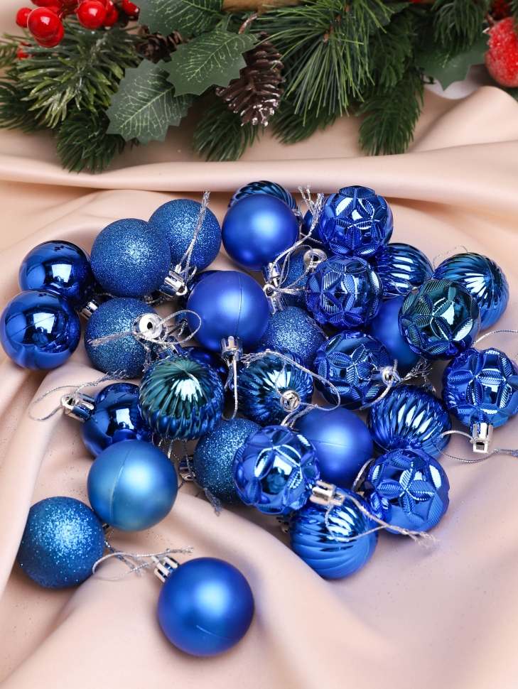 Игрушка елочная Шар d4см набор 34шт пластик синий темный Игрушка елочная Шар d4см набор 34шт пластик синий темный