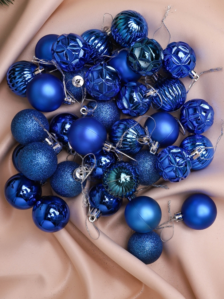 Игрушка елочная Шар d4см набор 34шт пластик синий темный Игрушка елочная Шар d4см набор 34шт пластик синий темный