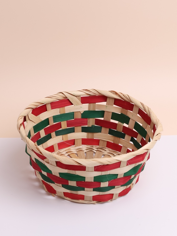 Кашпо плетеное бамбук круг 20х20х9см светлый с рисунком