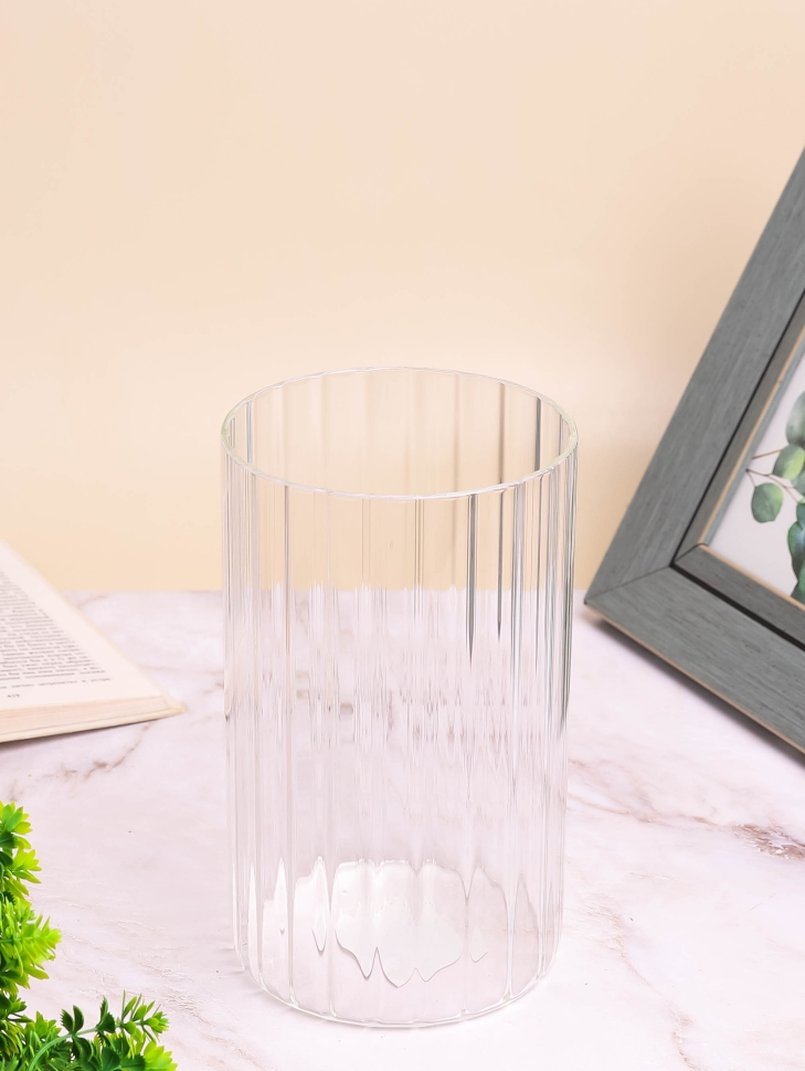 Ваза стекло Трубка H20 D12см К рельефная полоса Ваза стекло Трубка H20 D12см К рельефная полоса