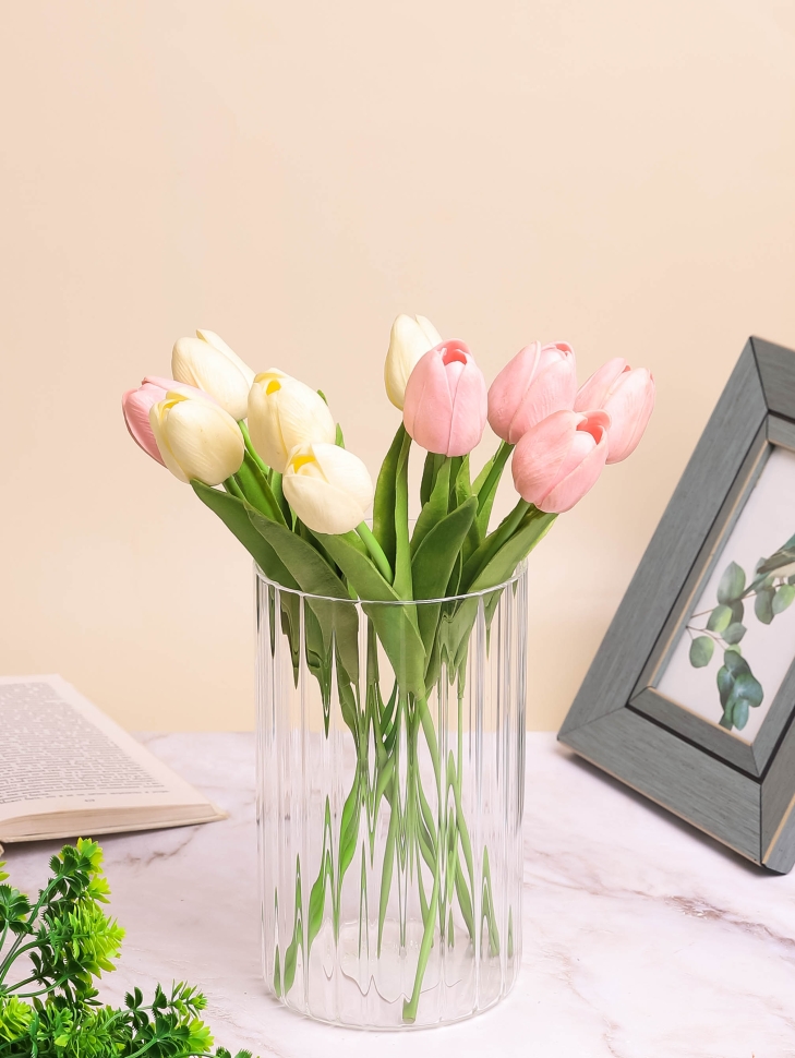 Ваза стекло Трубка H20 D12см К рельефная полоса Ваза стекло Трубка H20 D12см К рельефная полоса