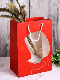 Сумочка ламинированная (26,5х16,2х37см) с прозрачным окном красный