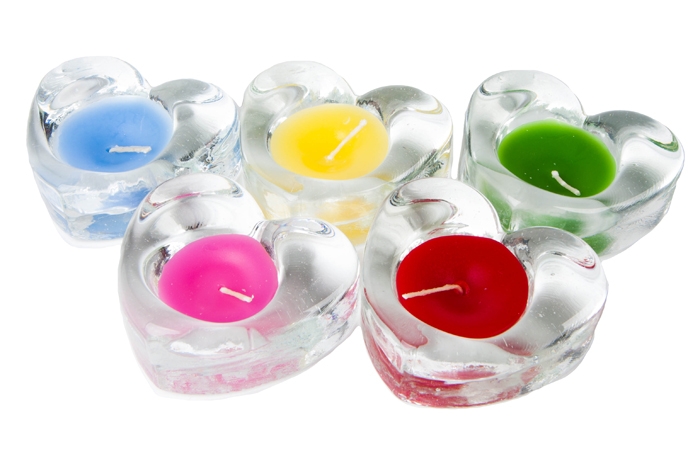 Свеча декоративная в стеклянном, прозрачном подсвечнике h30мм d83мм Сердечко микс Свеча декоративная в стеклянном, прозрачном подсвечнике h30мм d83мм Сердечко микс