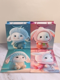 Сумочка подарочная 26х32x12см мульт кролик микс