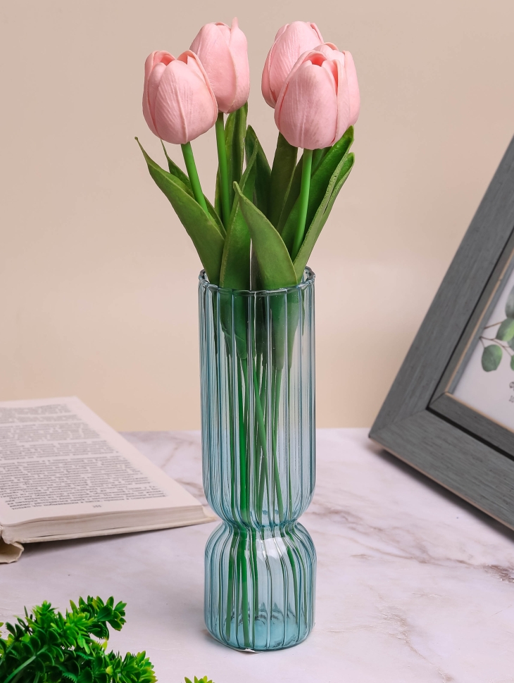 Ваза стекло Колонна h20 d6см К голубой