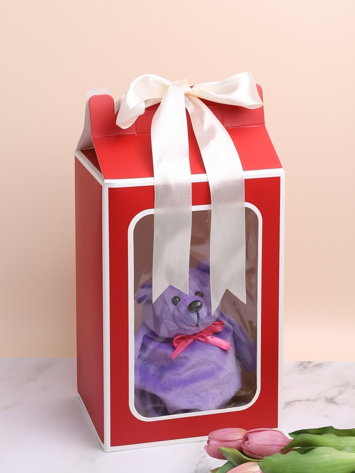 Коробка для цветов Прямоугольник 30х20х16см с прозрачным окном винный