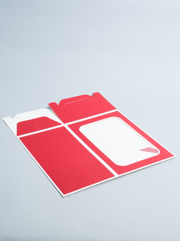 Коробка для цветов Прямоугольник 30х20х16см с прозрачным окном винный