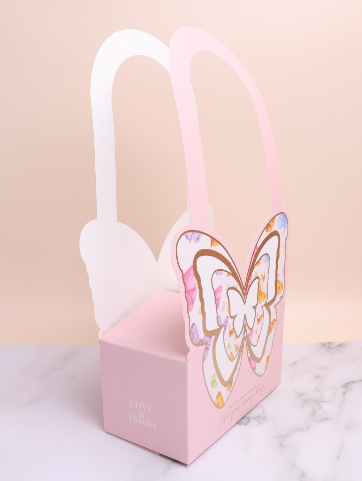 Плайм пакет для цветов прямоугольник H36,5х18х9см бабочка розовый