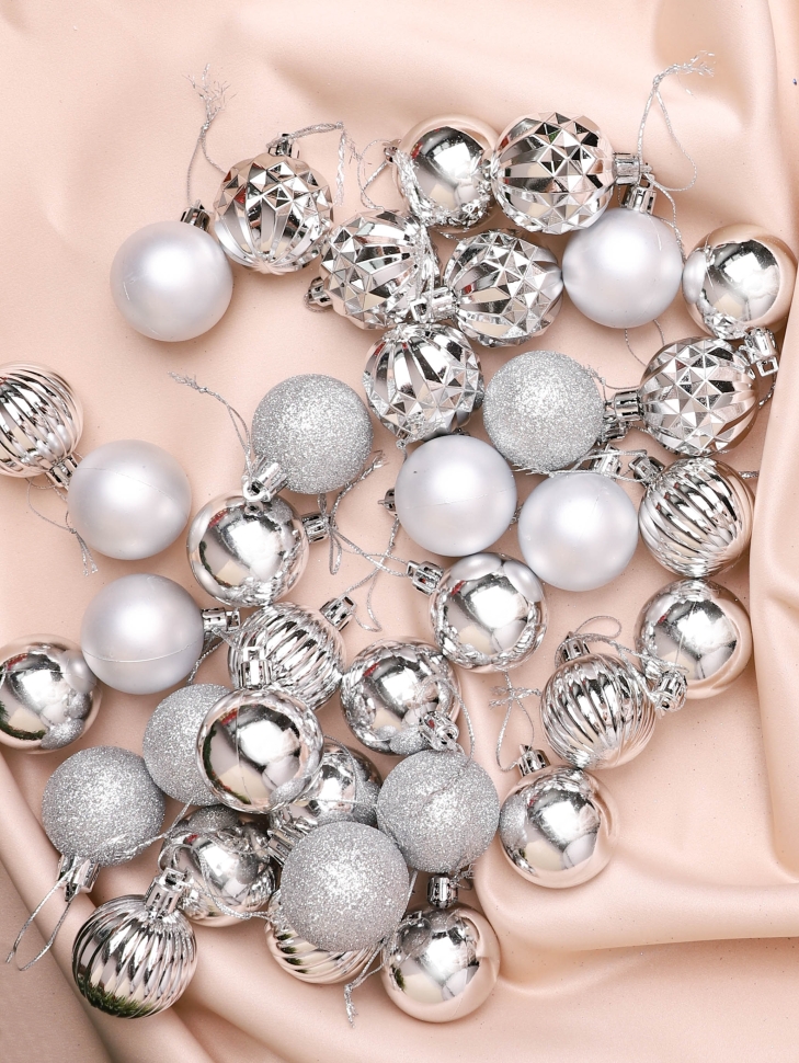 Игрушка елочная Шар d4см набор 36 шт пластик серебро Игрушка елочная Шар d4см набор 36 шт пластик серебро