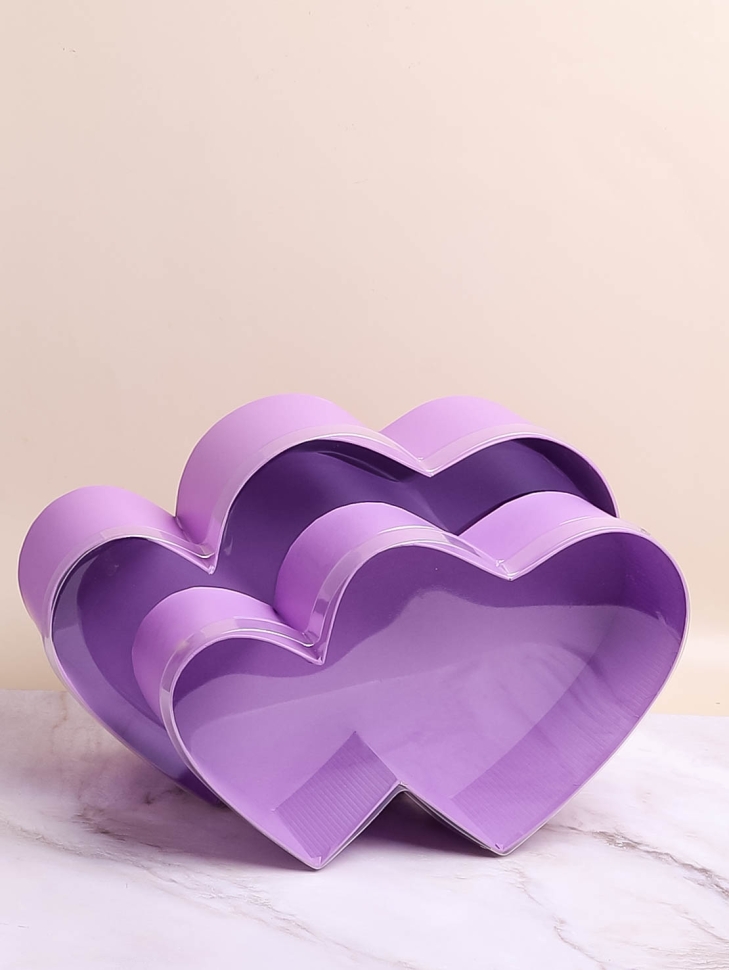 Коробка двойные сердца набор из 2 шт 37,2x23,5x12,5см с прозрачной крышкой сиреневый
