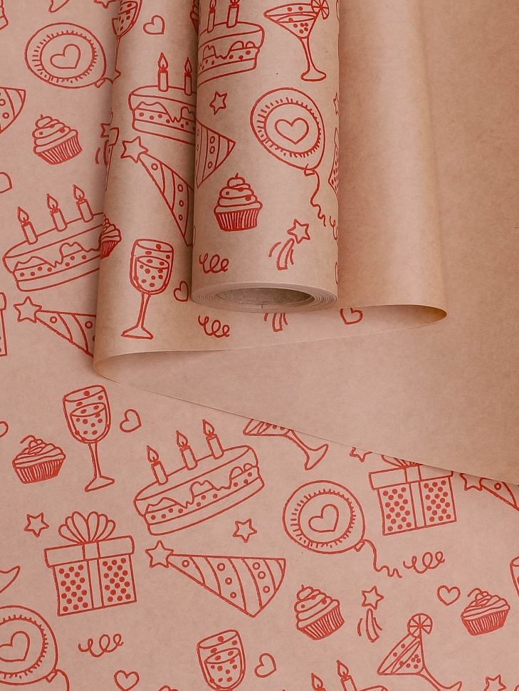 Бумага крафт 70г/м2, 70см x 10м, Праздник, красный