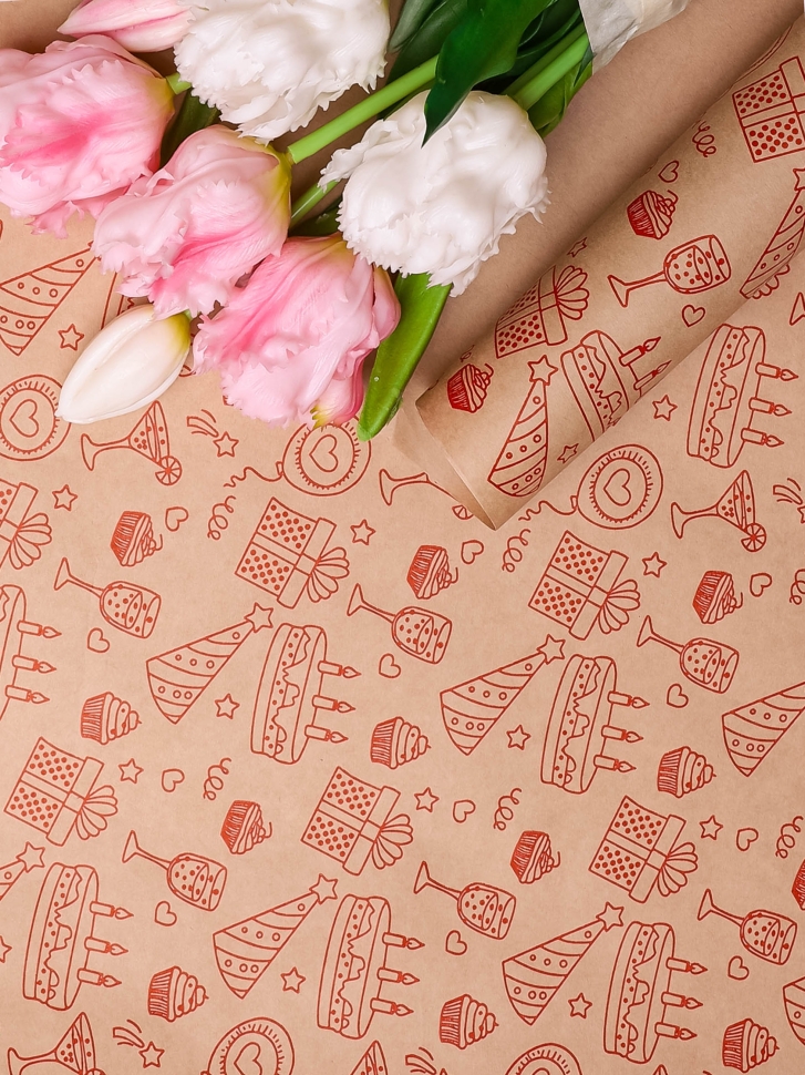 Бумага крафт 70г/м2, 70см x 10м, Праздник, красный