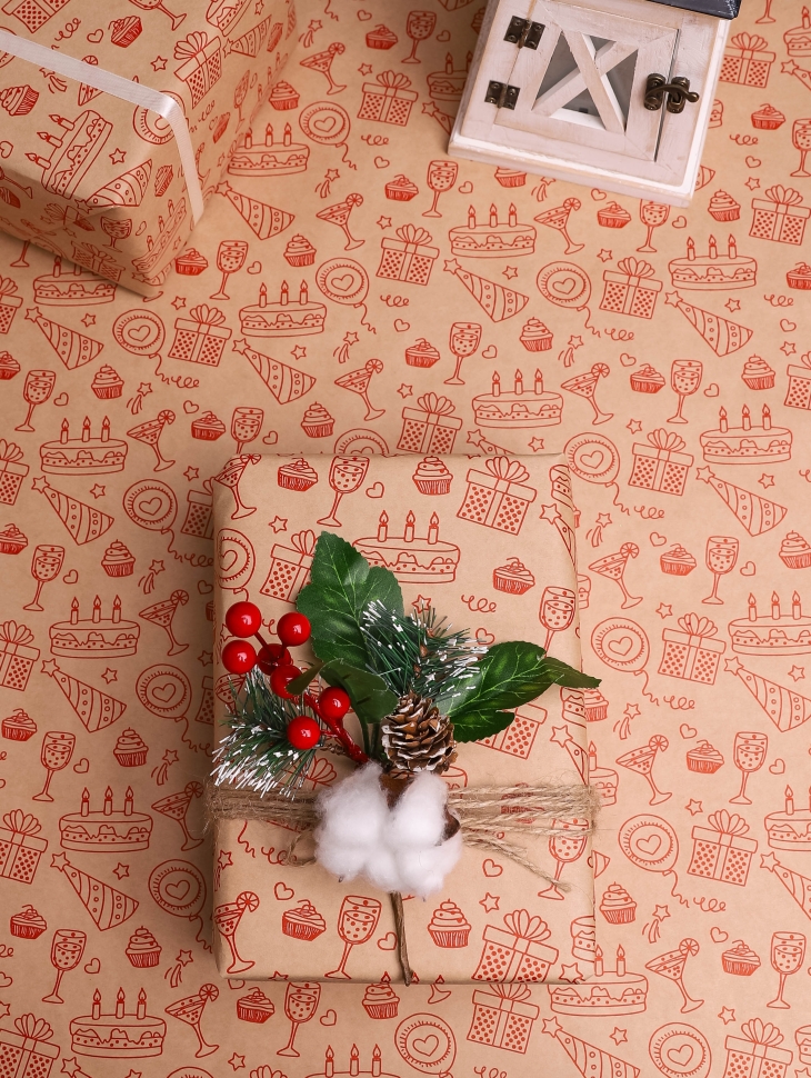 Бумага крафт 70г/м2, 70см x 10м, Праздник, красный