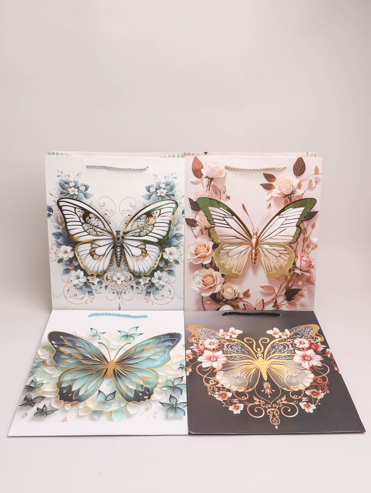 Сумочка подарочная 31х40x12см 530-186 бабочка микс