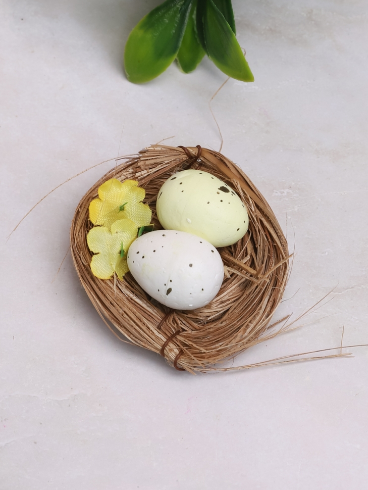 Гнездо пасхальное с яйцами набор 6шт (6х4,5х2)см Гнездо пасхальное с яйцами набор 6шт (6х4,5х2)см